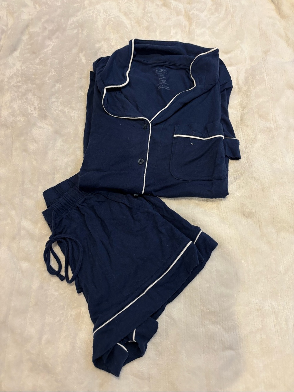 Navy Piped Pajama Set with Shorts
